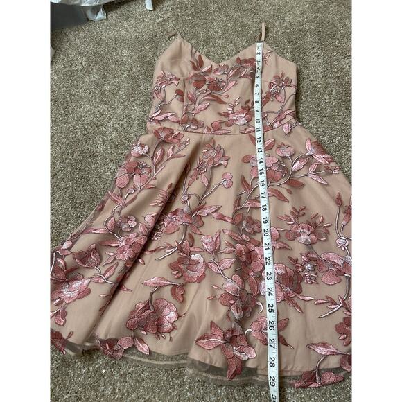 Women’s Beige Pink Floral Embroidered Mesh A-Line Cocktail Party Dress Sz 4 - Picture 4 of 10